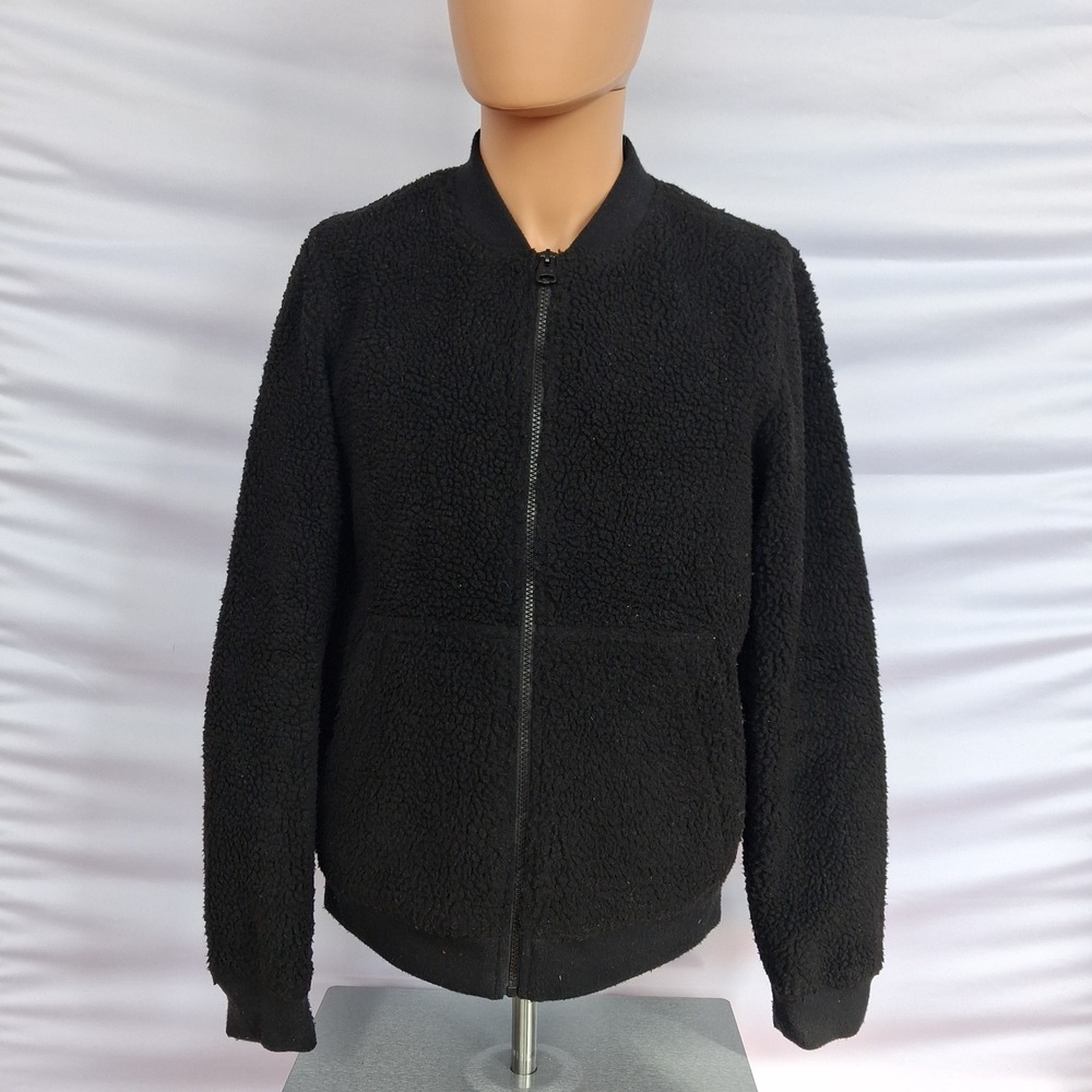 Levi Strauss Mens Sherpa Fleece Bomber Jacket Black Full Zip Camo Lining L